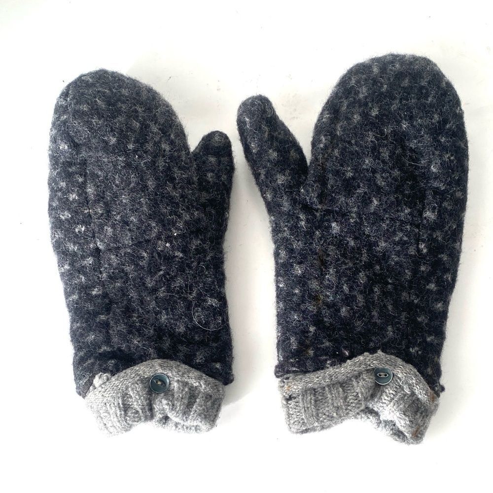 Cozy Vintage Alpaca Felt Mittens Large Charcoal & Grey Fisherman * Flaw